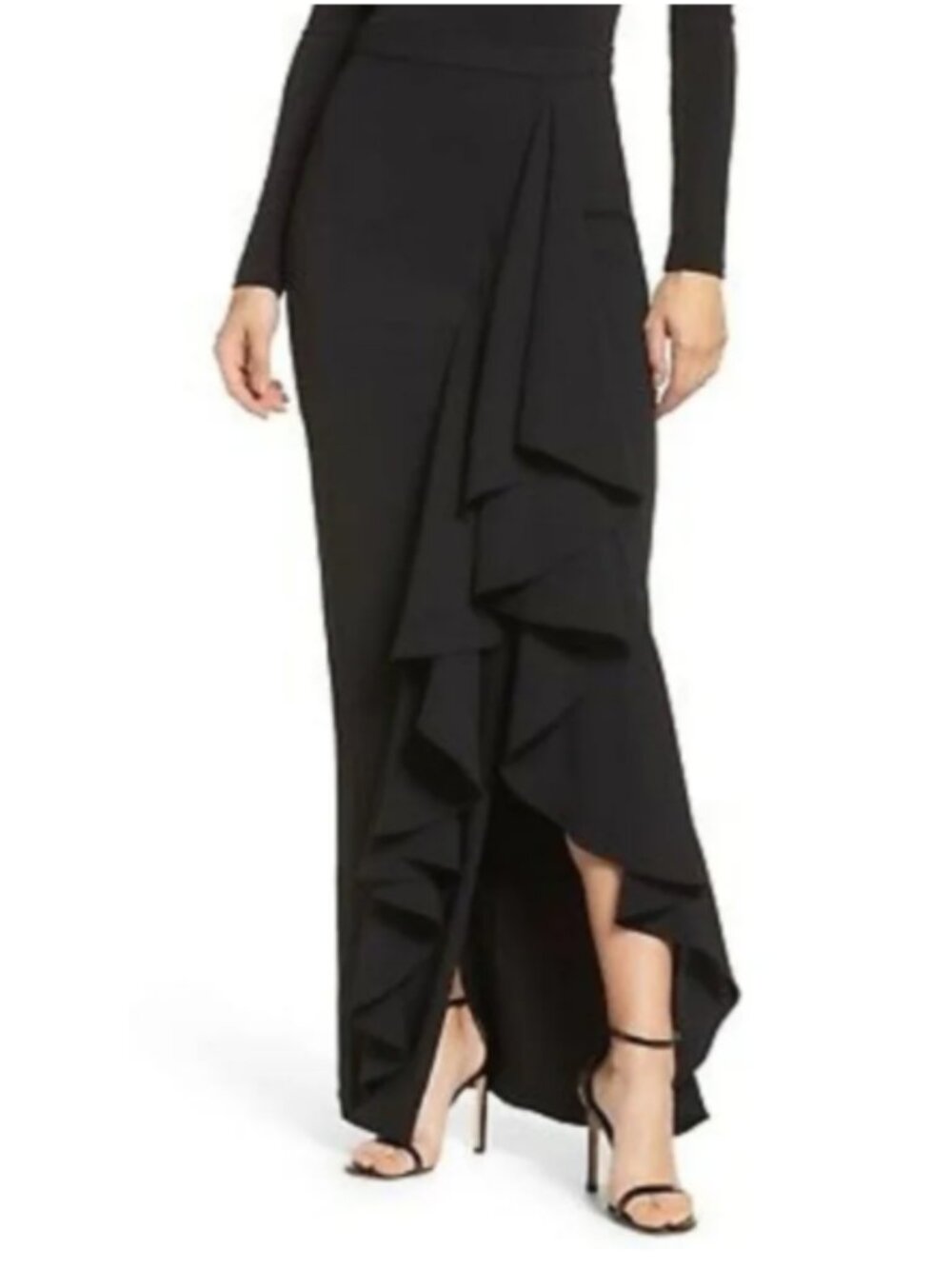 Eliza J Ruffle Slit Maxi Skirt NWT in Black Size 2